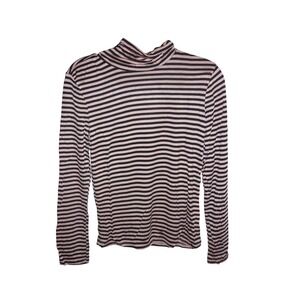 Haute‎ Mondi Pink Black Stripe Turtleneck Long Sleeve Top Women's Size M